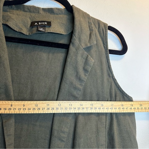 A. BYER  Women’s Linen Blend Green Open Front Vest Lagenlook Size M - Picture 3 of 8